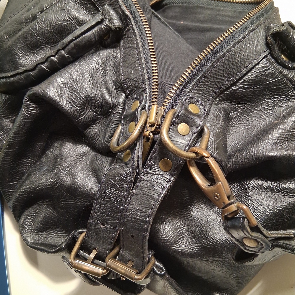 Chocolate NYC Pebbled Black Leather Tote Hobo Purse Bag - Picture 6 of 9